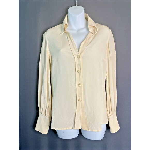 Trina Turk Tops - Trina Turk Long Sleeve Blouse Small? Ivory Statement Cuff Gold Buttons STAINS